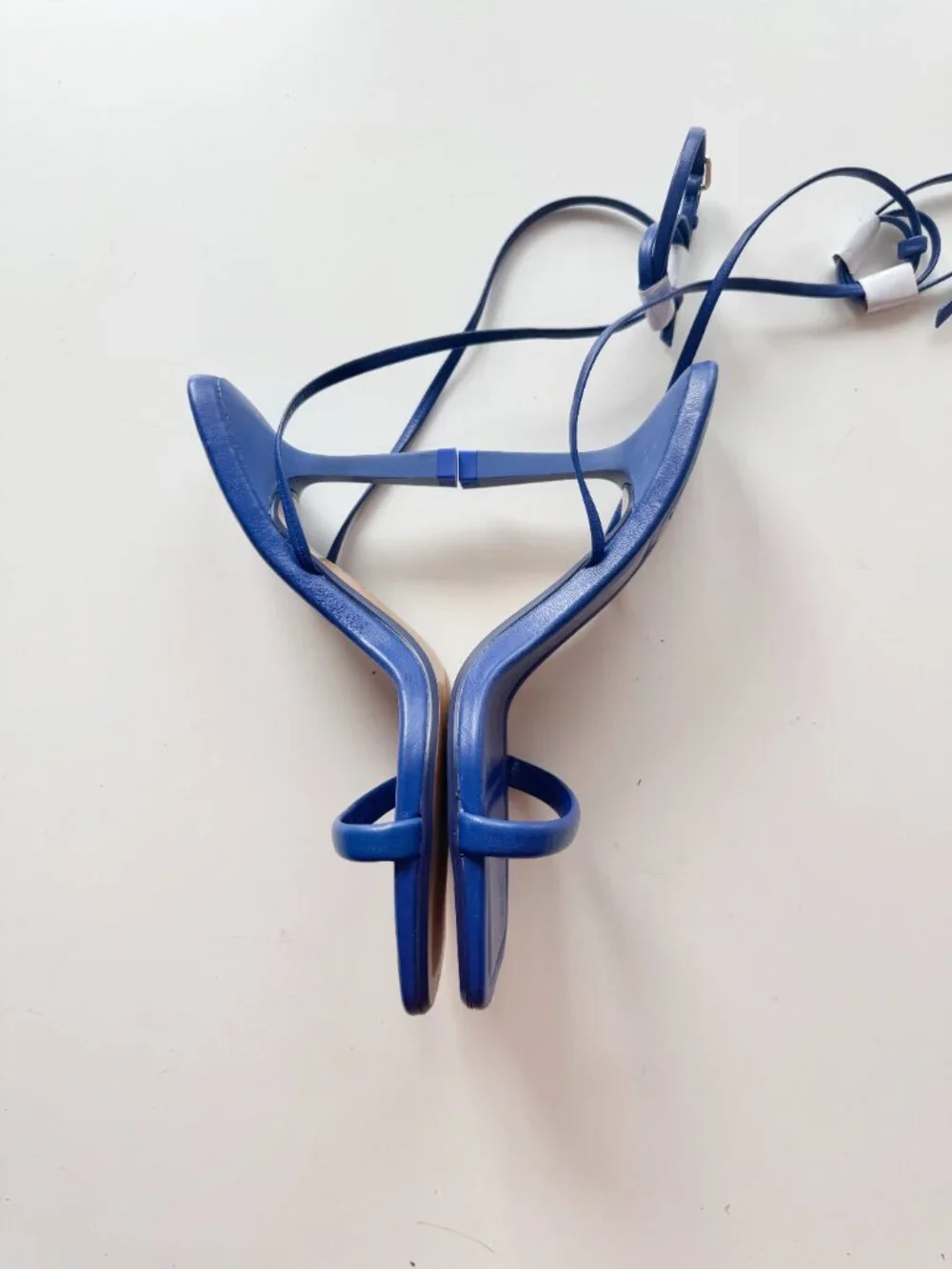 NWOT ZARA Blue Leather Square Toe Strappy High Heel Wraparound Sandals, Size 35 - Picture 11 of 14